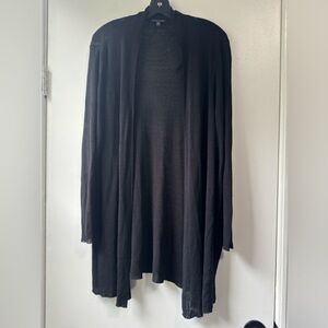 Eileen Fisher Linen Blend Long Shaped Cardigan Sweater Black Size XL